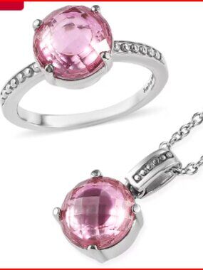 Simulated Pink Diamond Ring and Pendant Necklace